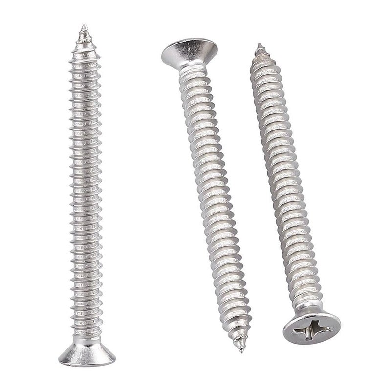 RoyceMart 30 Pack #14 x 3 Flat Head Phillips Self Tapping Screws, 18-8 Stainless Steel 304, Countersunk Sheet Metal & Wood Screws, Corrosion Resistant Fasteners - Image 1